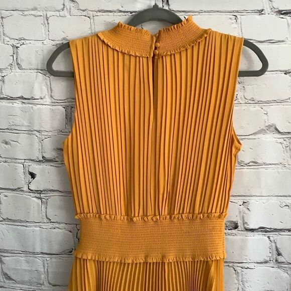 Nanette Lepore Pleated Midi Dress Mock Neck Sleeveless Fit & Flare - Picture 6 of 10